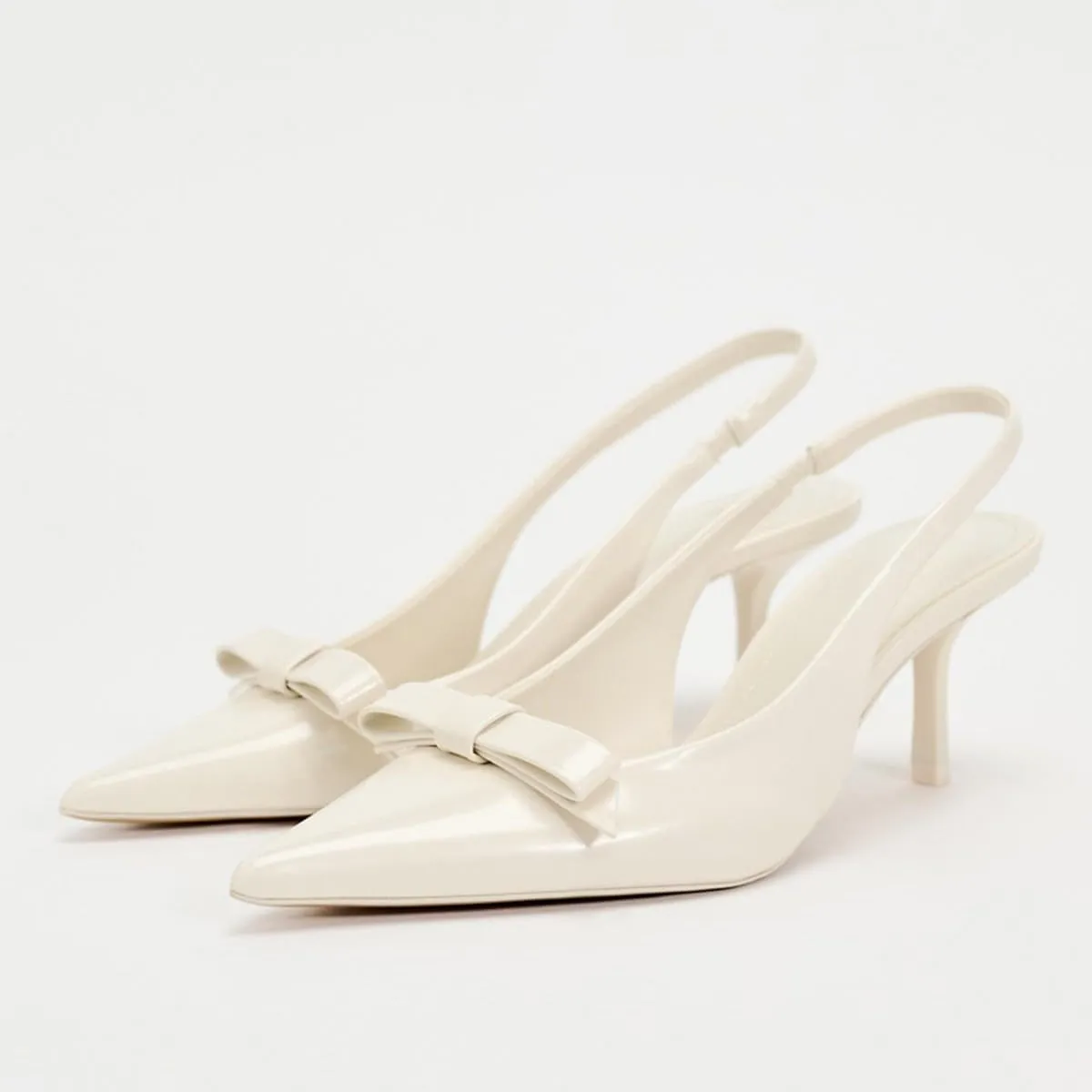 Women's Slingback High Heels Mules Faux Patent Leather Pump Bow Detail Buckle Closure Thin Heel Pointed Toe Wedding Party Office Dance Dress Shoes