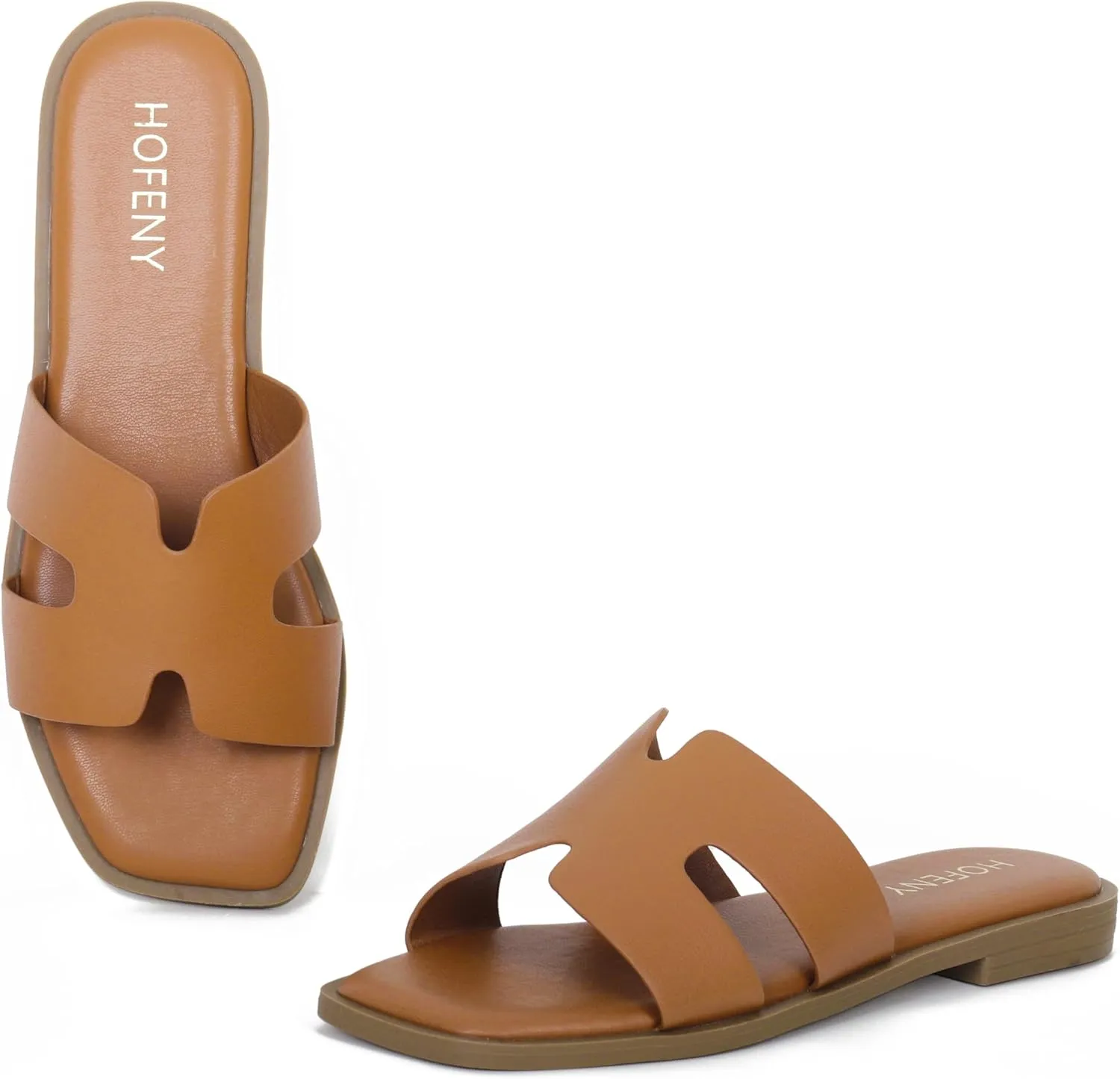 Womens Slip On Flat Sandals Soft Leather Open Toe Slide for Summer Dressy
