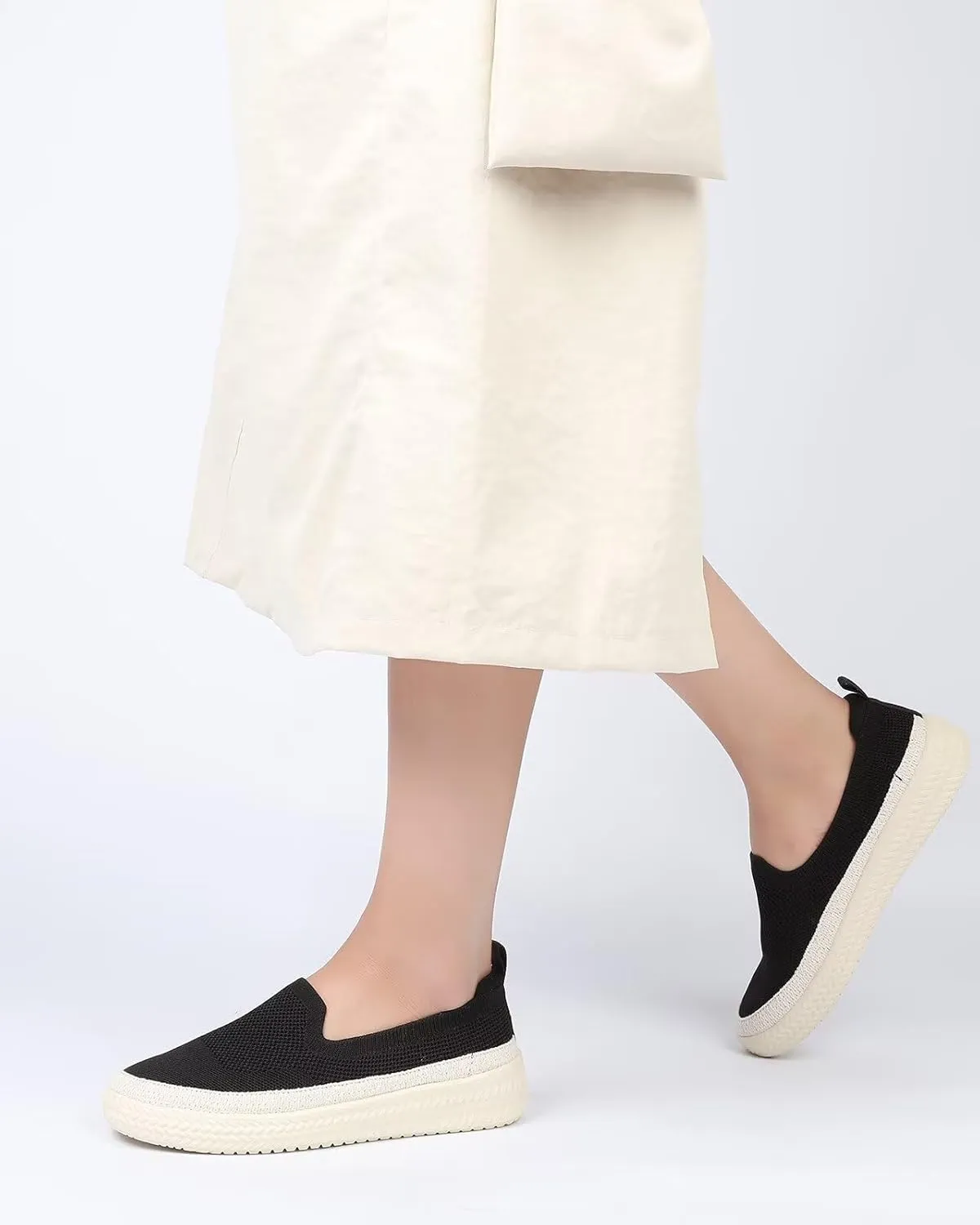 Women's Slip-on Loafers Flats Knit Walking Penny Shoes Soft Work Office Comfort Sneakers with Arch Support