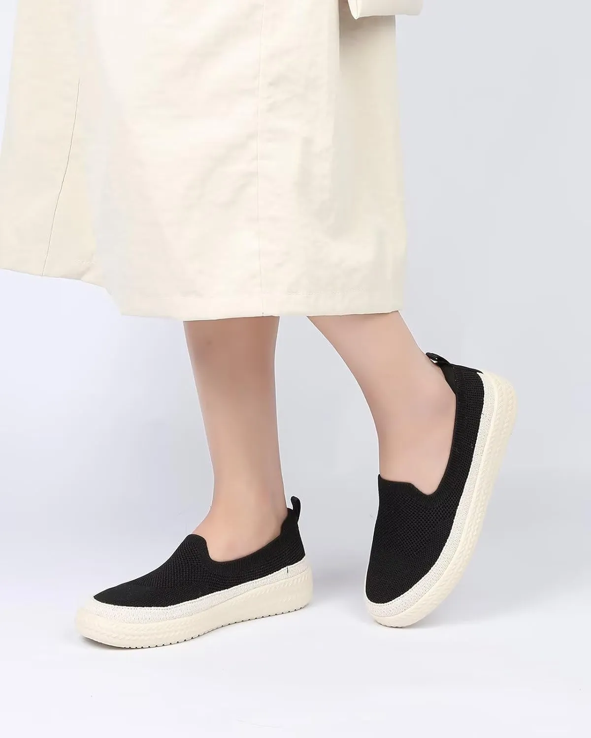 Women's Slip-on Loafers Flats Knit Walking Penny Shoes Soft Work Office Comfort Sneakers with Arch Support