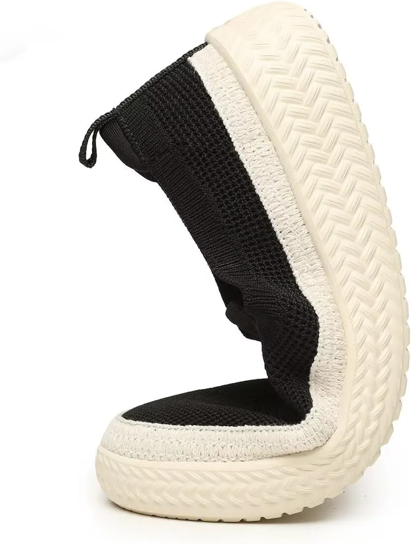 Women's Slip-on Loafers Flats Knit Walking Penny Shoes Soft Work Office Comfort Sneakers with Arch Support