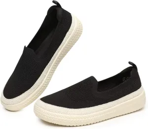 Women's Slip-on Loafers Flats Knit Walking Penny Shoes Soft Work Office Comfort Sneakers with Arch Support