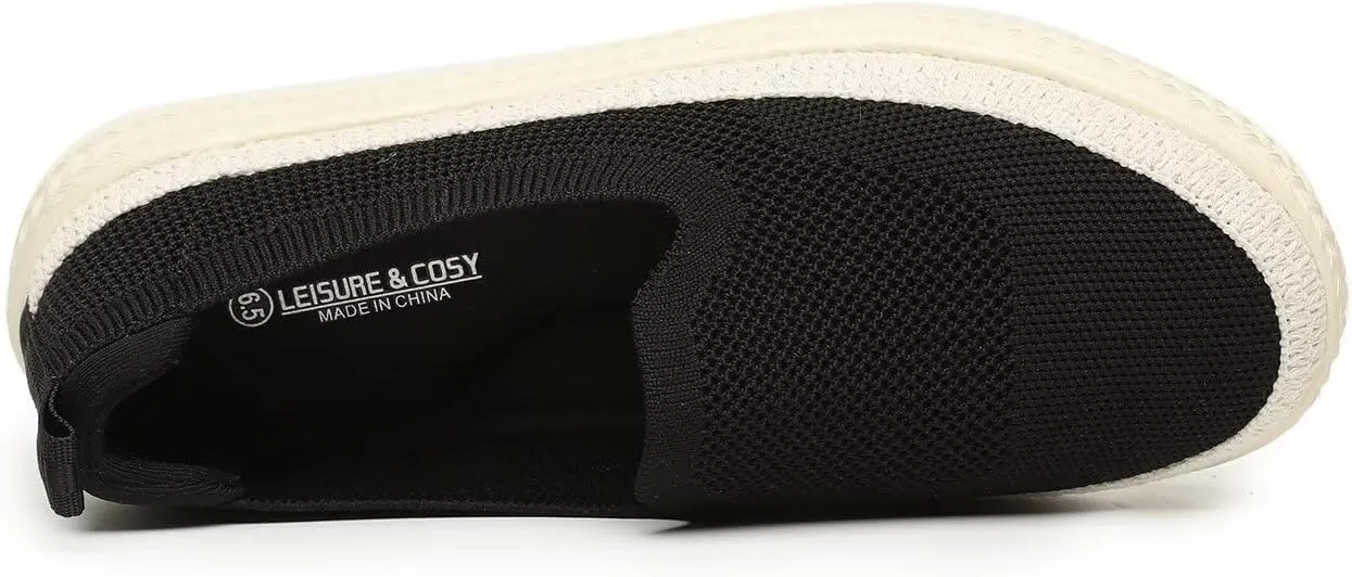Women's Slip-on Loafers Flats Knit Walking Penny Shoes Soft Work Office Comfort Sneakers with Arch Support
