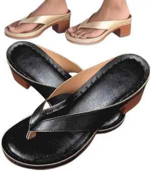 Women's Solid Color Summer Chunky Heel Sandals, Slip on Open Toe Square Toe Comfortable Heeled Sandals, Casual Beach Flip Flops Sandals