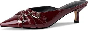 Women's Strap Heeled Mules Pointed Toe Kitten Heels Dress Pumps