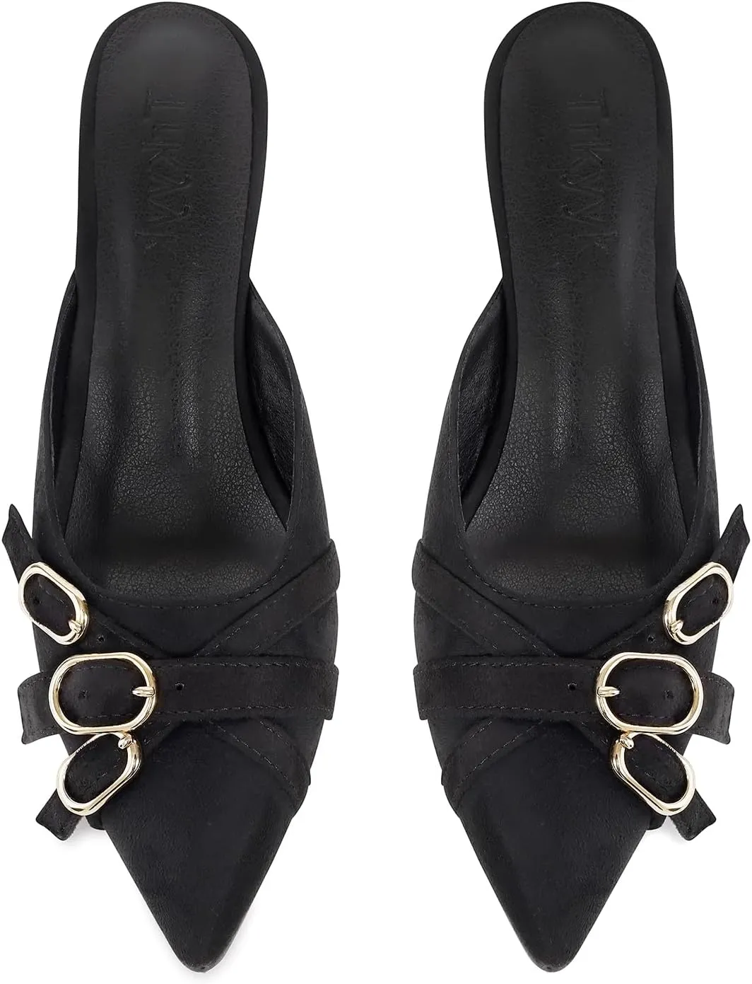 Women's Strap Heeled Mules Pointed Toe Kitten Heels Dress Pumps