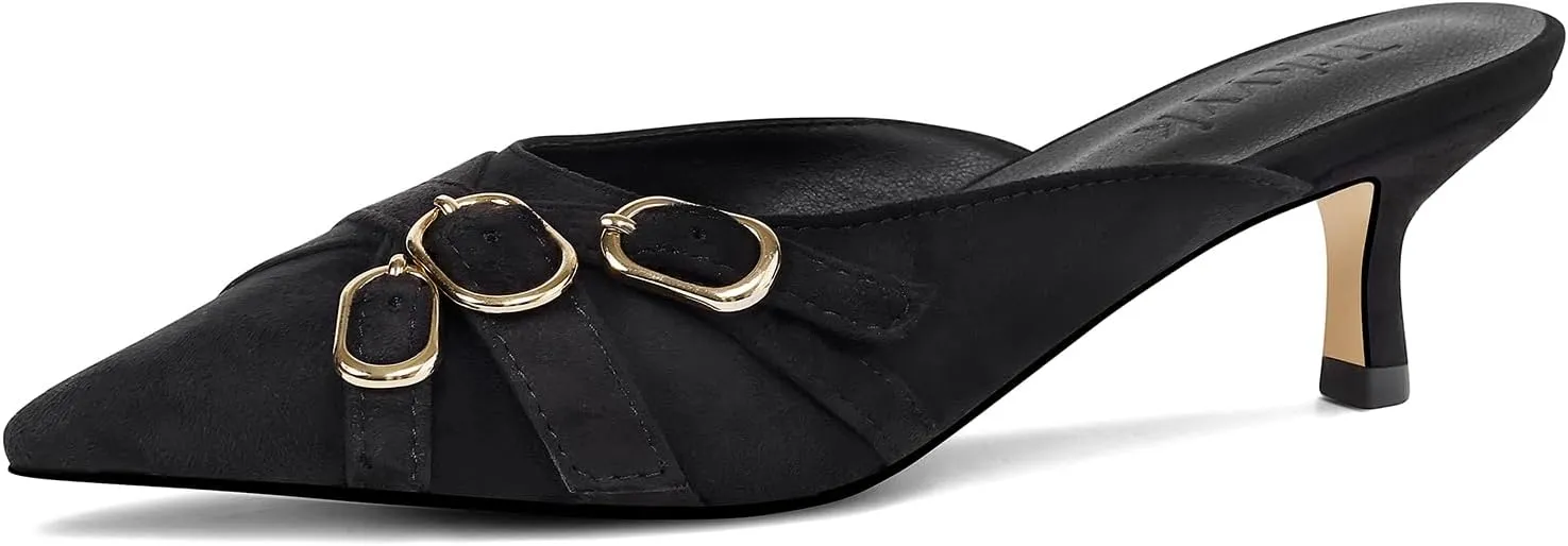 Women's Strap Heeled Mules Pointed Toe Kitten Heels Dress Pumps