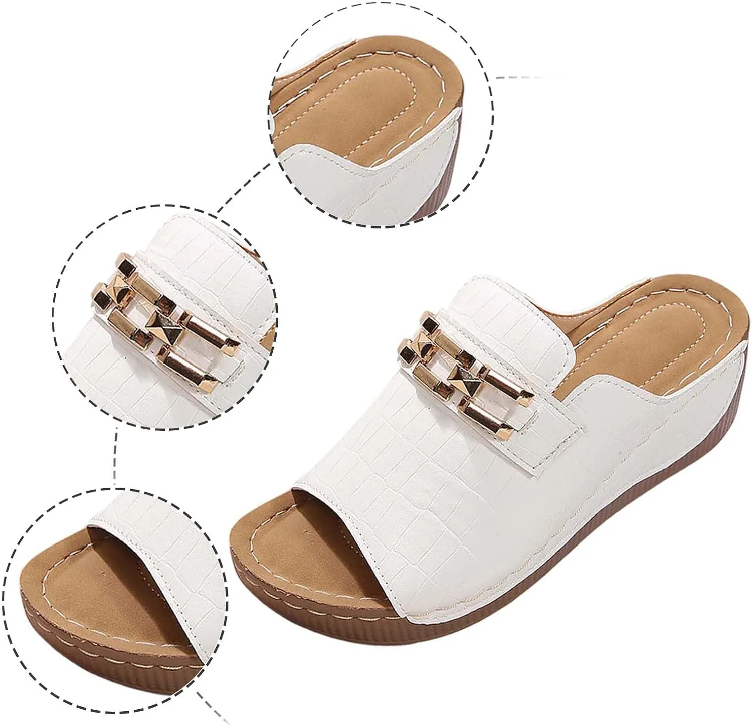 Women's Summer Casual Slip On Open Toe Wedge Sandals Comfortable Beach Shoes for Daily Wear