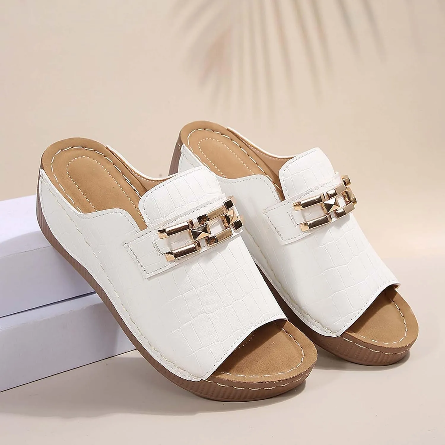 Women's Summer Casual Slip On Open Toe Wedge Sandals Comfortable Beach Shoes for Daily Wear