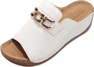 Women's Summer Casual Slip On Open Toe Wedge Sandals Comfortable Beach Shoes for Daily Wear