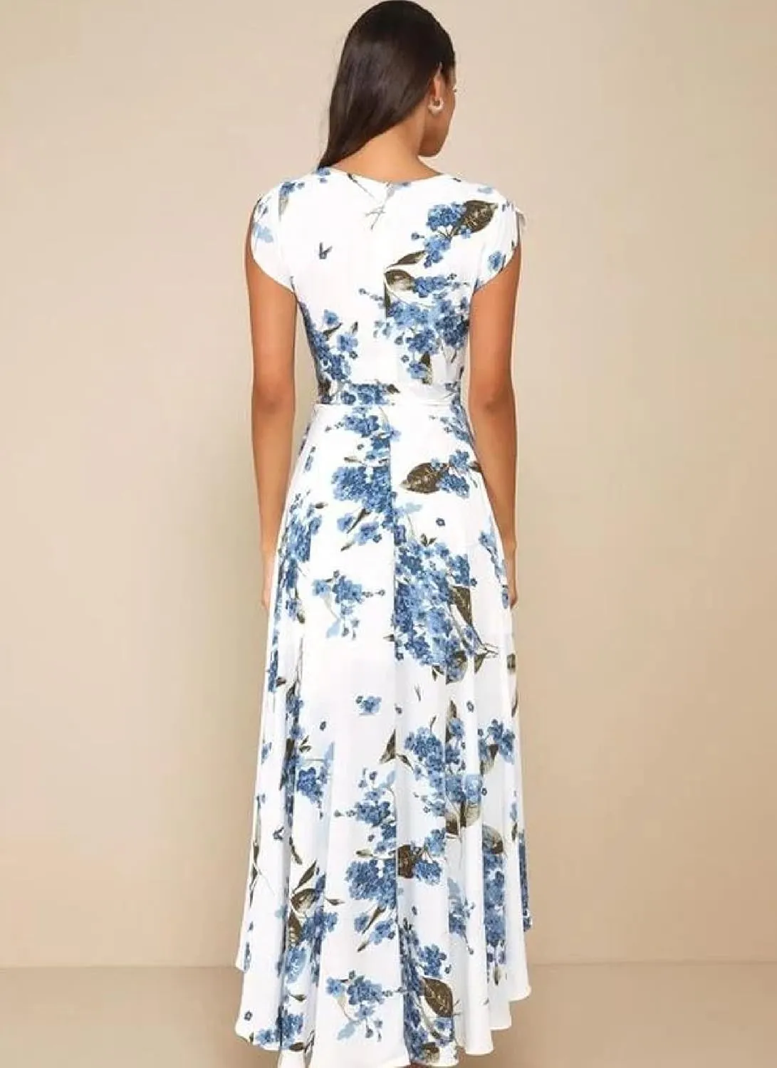 Women's Summer Floral Print V-Neck Sleeveless Wrap Maxi Dress Elegant Beach Casual Everyday Dress