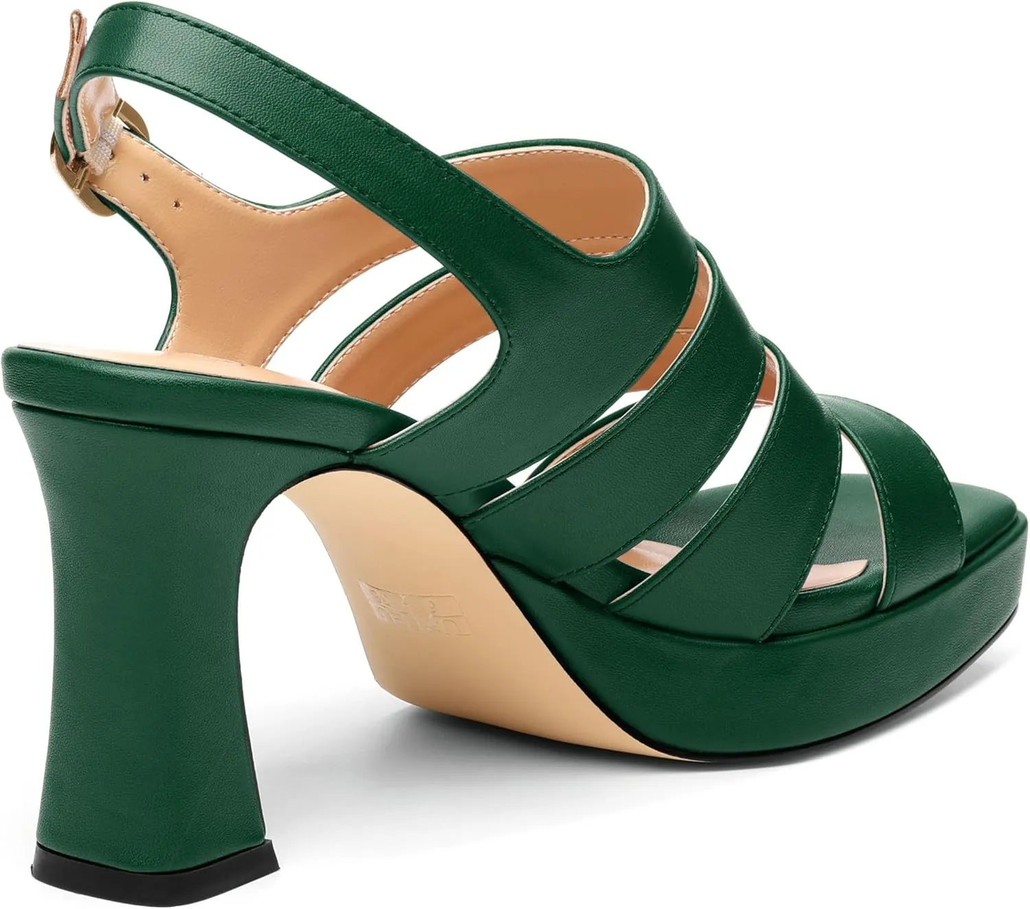 Women's thick soled sandals, square open toe thick heel women's ankle strap sandals, buckle leather insole sandals 3.3 inches, sexy thick heel sandals