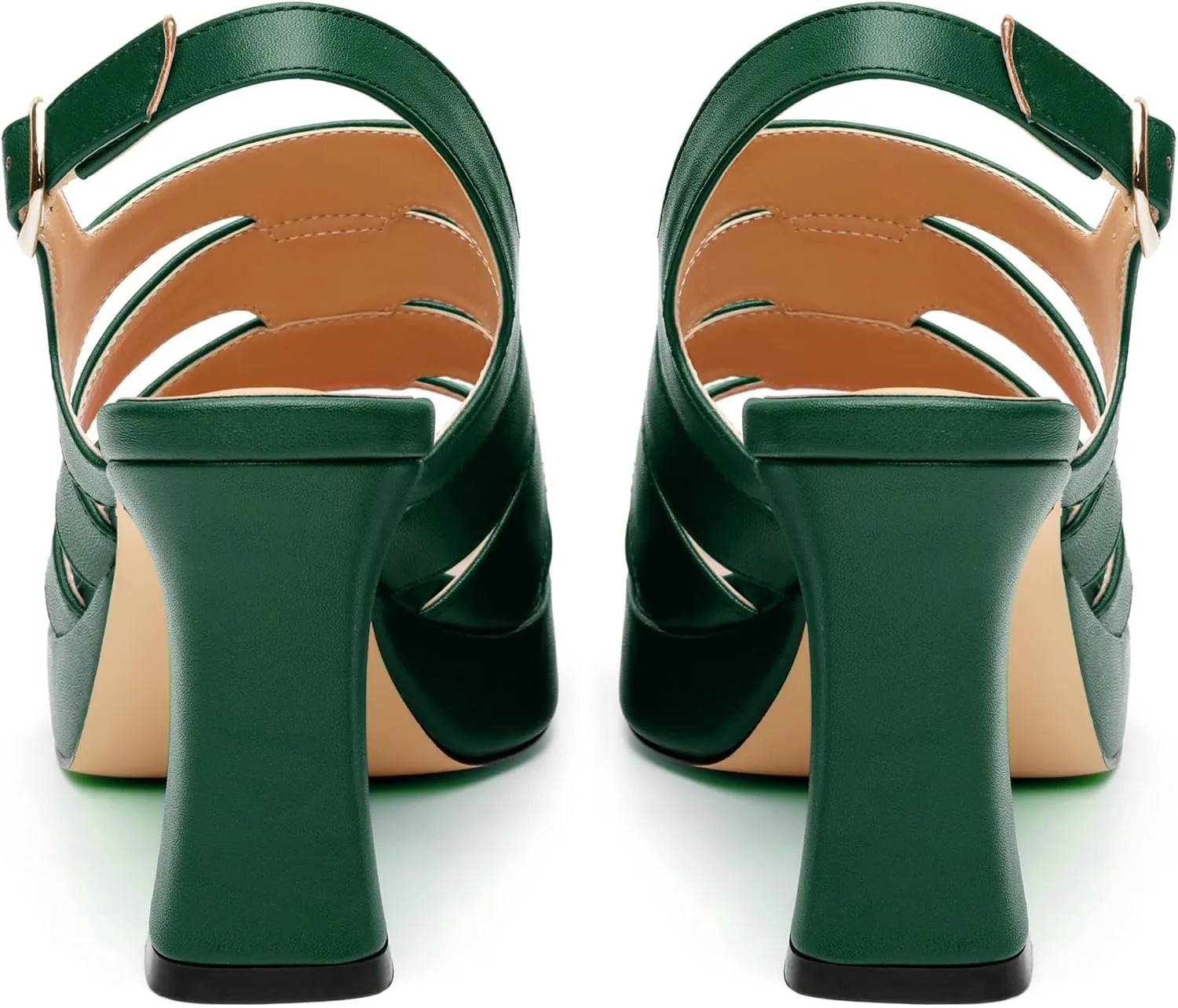 Women's thick soled sandals, square open toe thick heel women's ankle strap sandals, buckle leather insole sandals 3.3 inches, sexy thick heel sandals