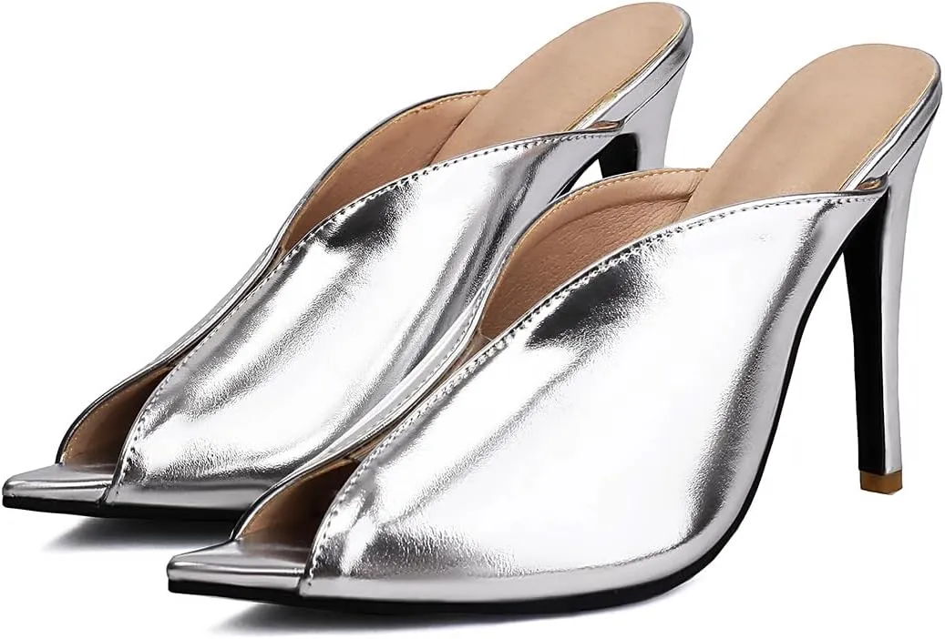 Women's V-Cut Peep Toe Mules - Stiletto High Heel Slip-On Sandals for Sexy Evening Wear Perfect for Parties or Clubs Shoes for Women