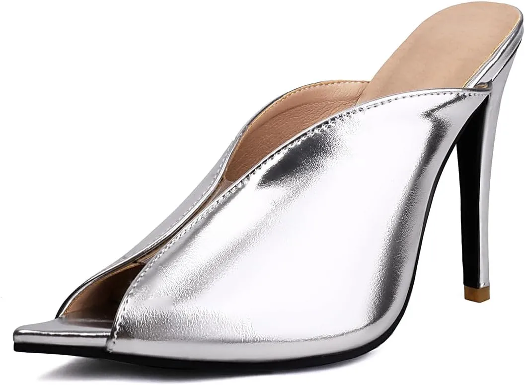 Women's V-Cut Peep Toe Mules - Stiletto High Heel Slip-On Sandals for Sexy Evening Wear Perfect for Parties or Clubs Shoes for Women