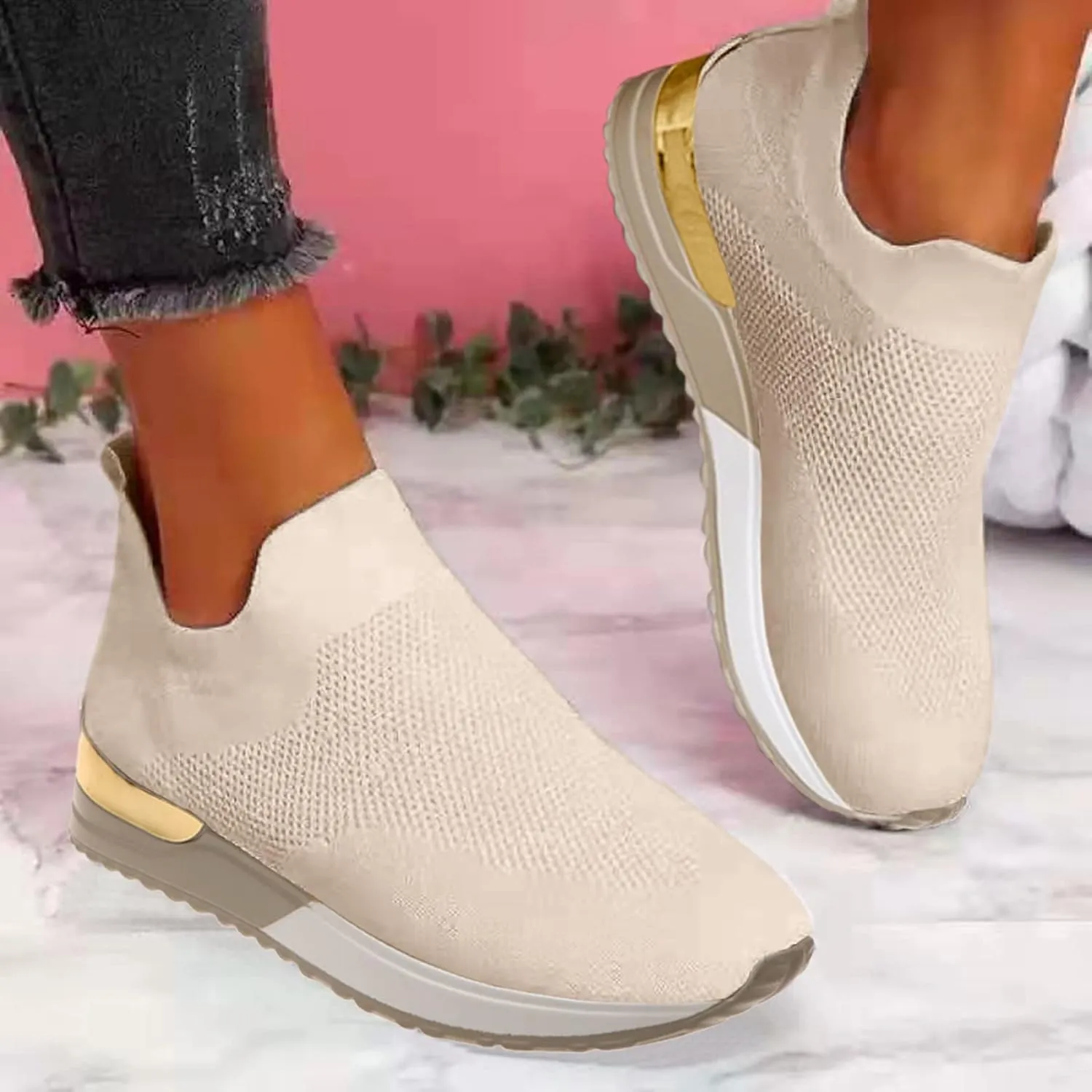 Women's Walking Shoes Cushion Comfortable Breeze Shoes Tennis Shoes Womens Boots Casual Work Shoes Platform Sneakers Slip On Tennis Shoe White Loafers