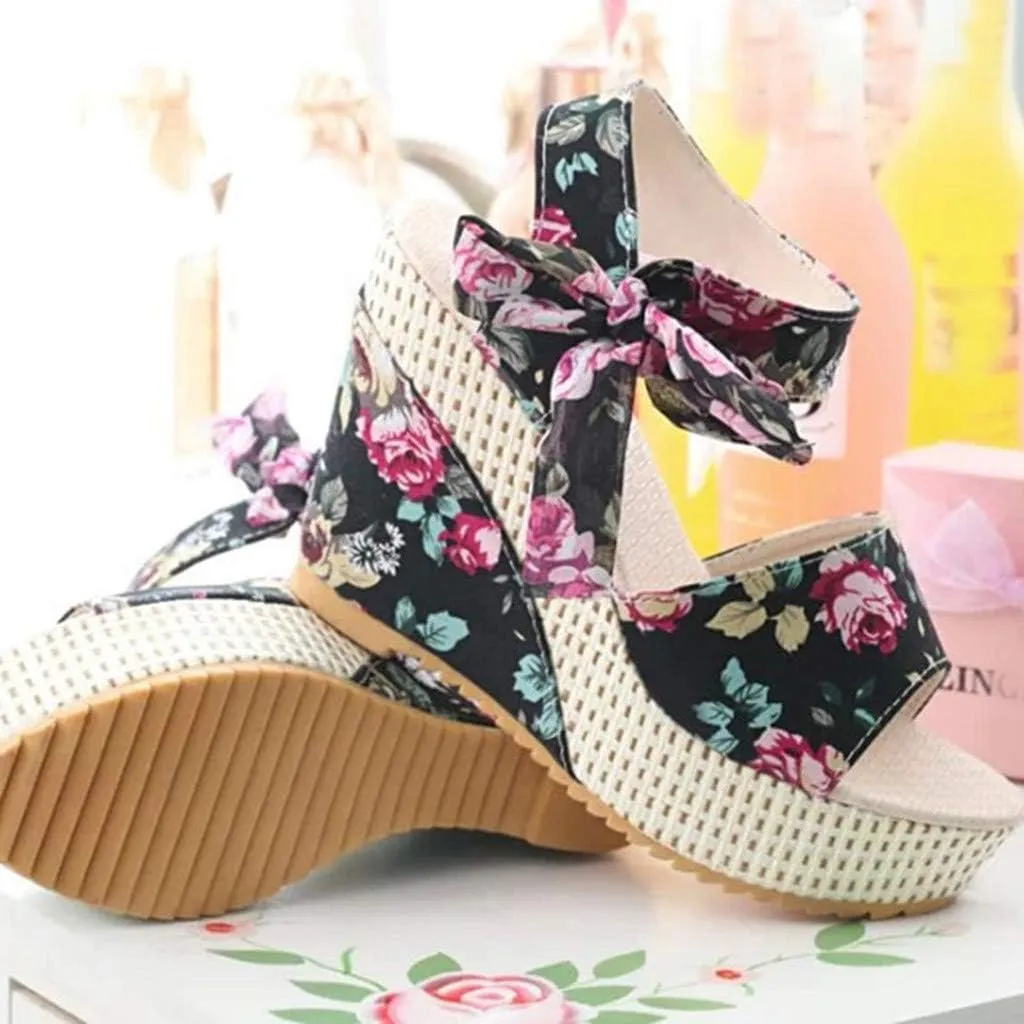 Womens Wedge Platform Sandals Open Toe High Heels Cute Bowknot Ankle Strap Sandals Dressy Summer Shoes Wedges Heel