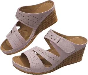 Womens Wedge Sandals Leather Dressy Sandal Comfortable Walking Casual Slip on Summer Shoes Orthopedic 2025 Spring Flops Platform Bohemian Flip Espadrilles Open Toe Solid Color Beach Vacation