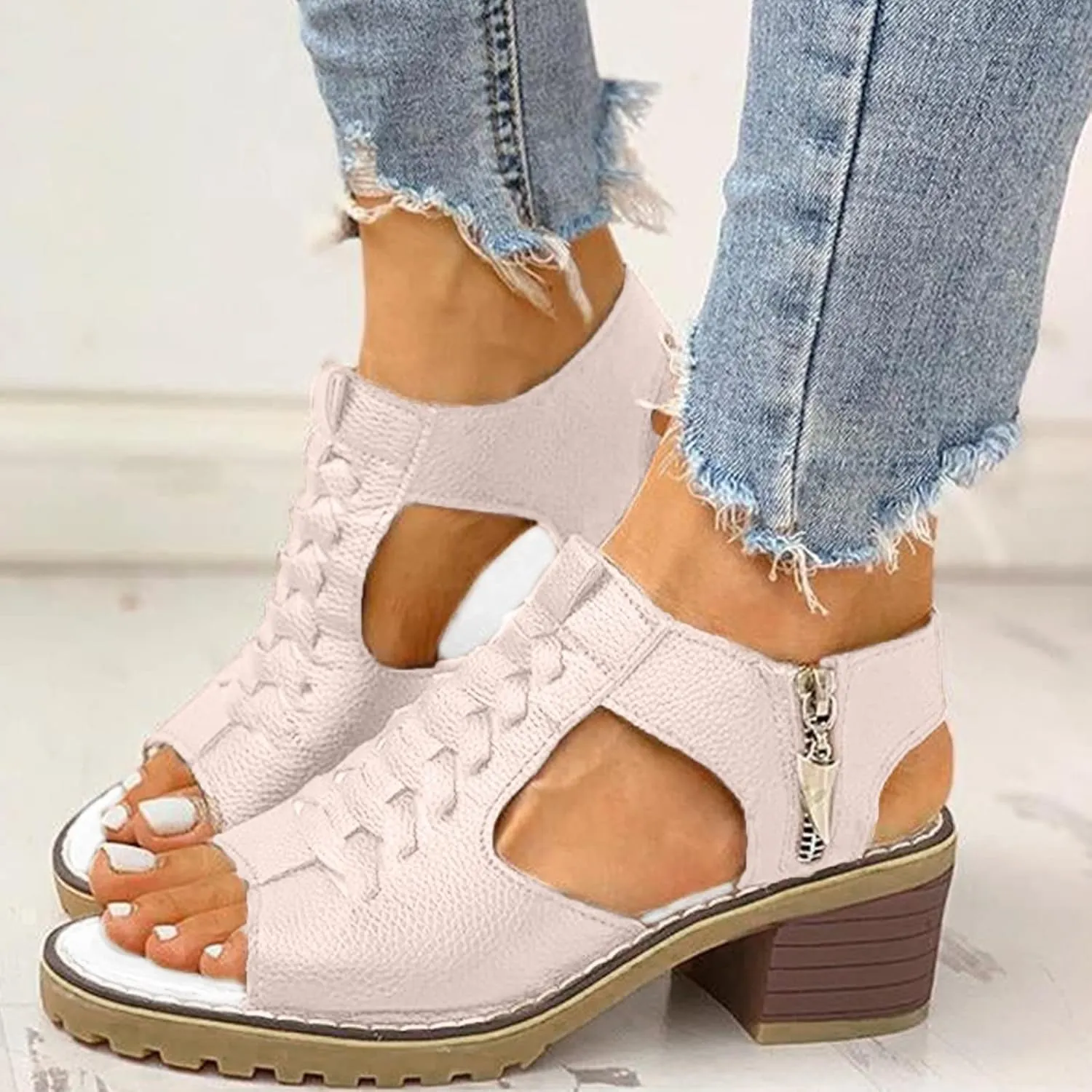 Womens Wedge Sandals Orthopedic Comfort High Heels for Women Peep Toe Slingback Slip On Sandals Fashion Hollow Out Zipper Walking Shoes for Working Shopping