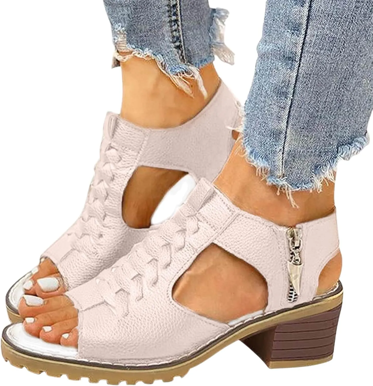 Womens Wedge Sandals Orthopedic Comfort High Heels for Women Peep Toe Slingback Slip On Sandals Fashion Hollow Out Zipper Walking Shoes for Working Shopping