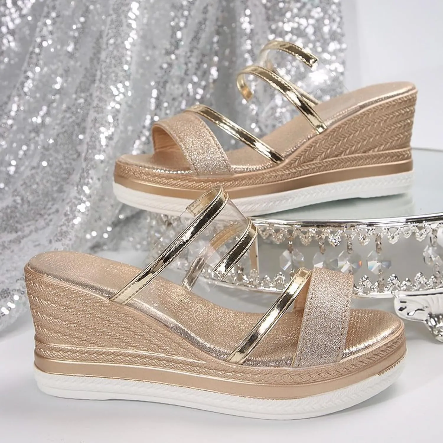 Women's Wedge Sandals Thick Sole Casual Thick Sole Fish Mouth Fashionable All Women's Shoes High Wedge Sandals for Women Wide Width Low Heel Wedding Party Dress Shoes