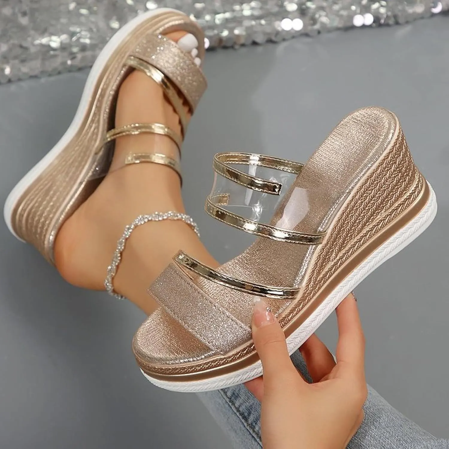 Women's Wedge Sandals Thick Sole Casual Thick Sole Fish Mouth Fashionable All Women's Shoes High Wedge Sandals for Women Wide Width Low Heel Wedding Party Dress Shoes