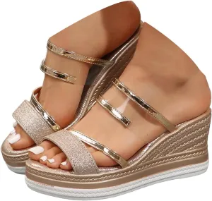 Women's Wedge Sandals Thick Sole Casual Thick Sole Fish Mouth Fashionable All Women's Shoes High Wedge Sandals for Women Wide Width Low Heel Wedding Party Dress Shoes