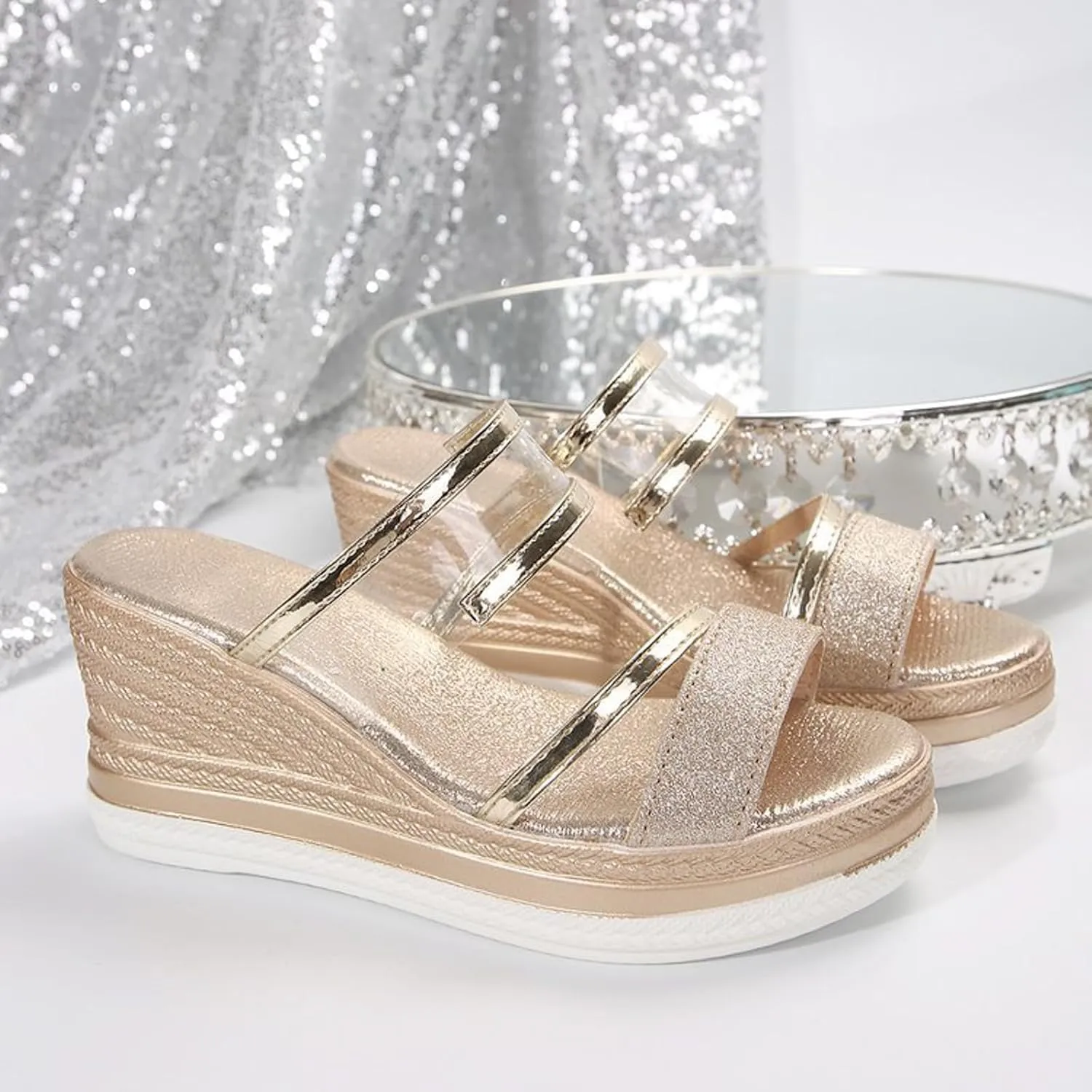 Women's Wedge Sandals Thick Sole Casual Thick Sole Fish Mouth Fashionable All Women's Shoes High Wedge Sandals for Women Wide Width Low Heel Wedding Party Dress Shoes