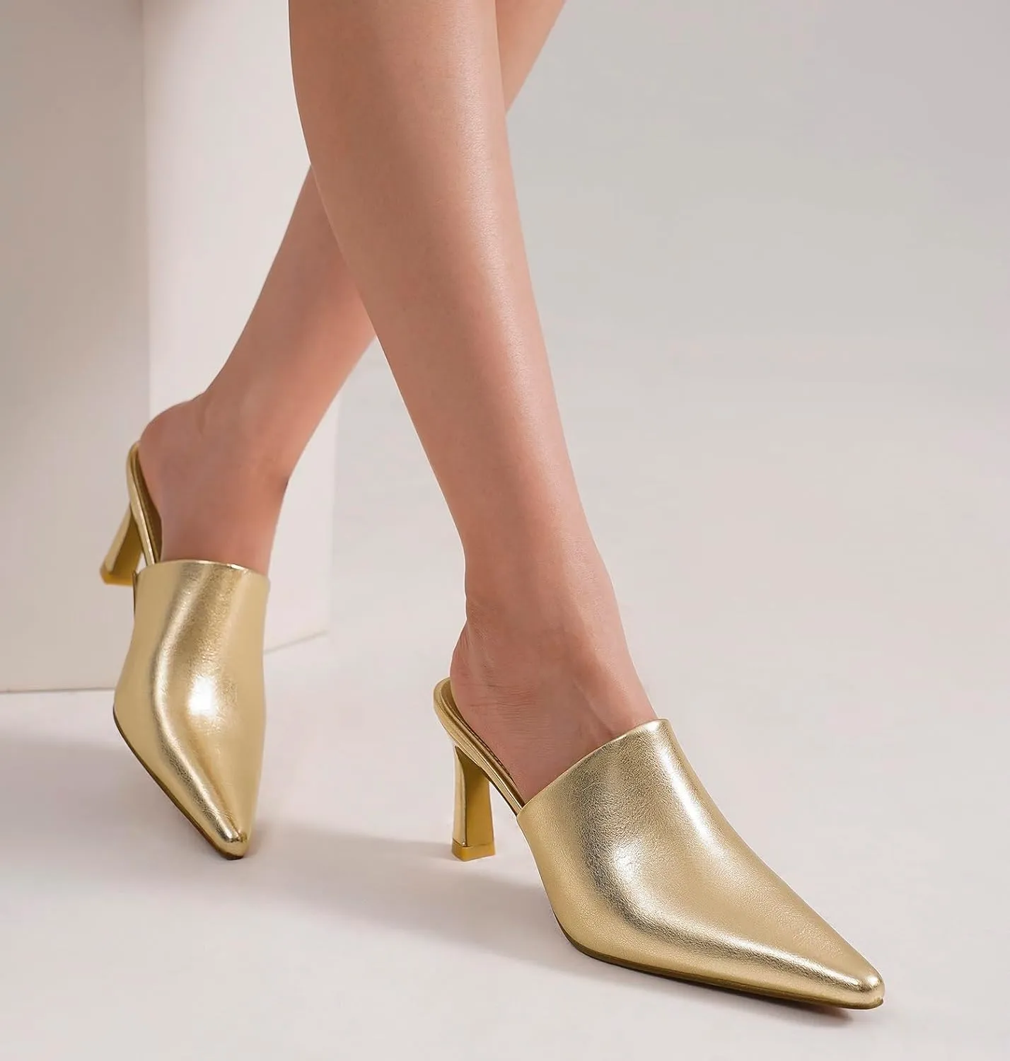Women's Western Mules: Kitten Heel, Pointed Toe, Slip-On, Backless Slides, Available in Black, Taupe, Blush, Camel, Gold