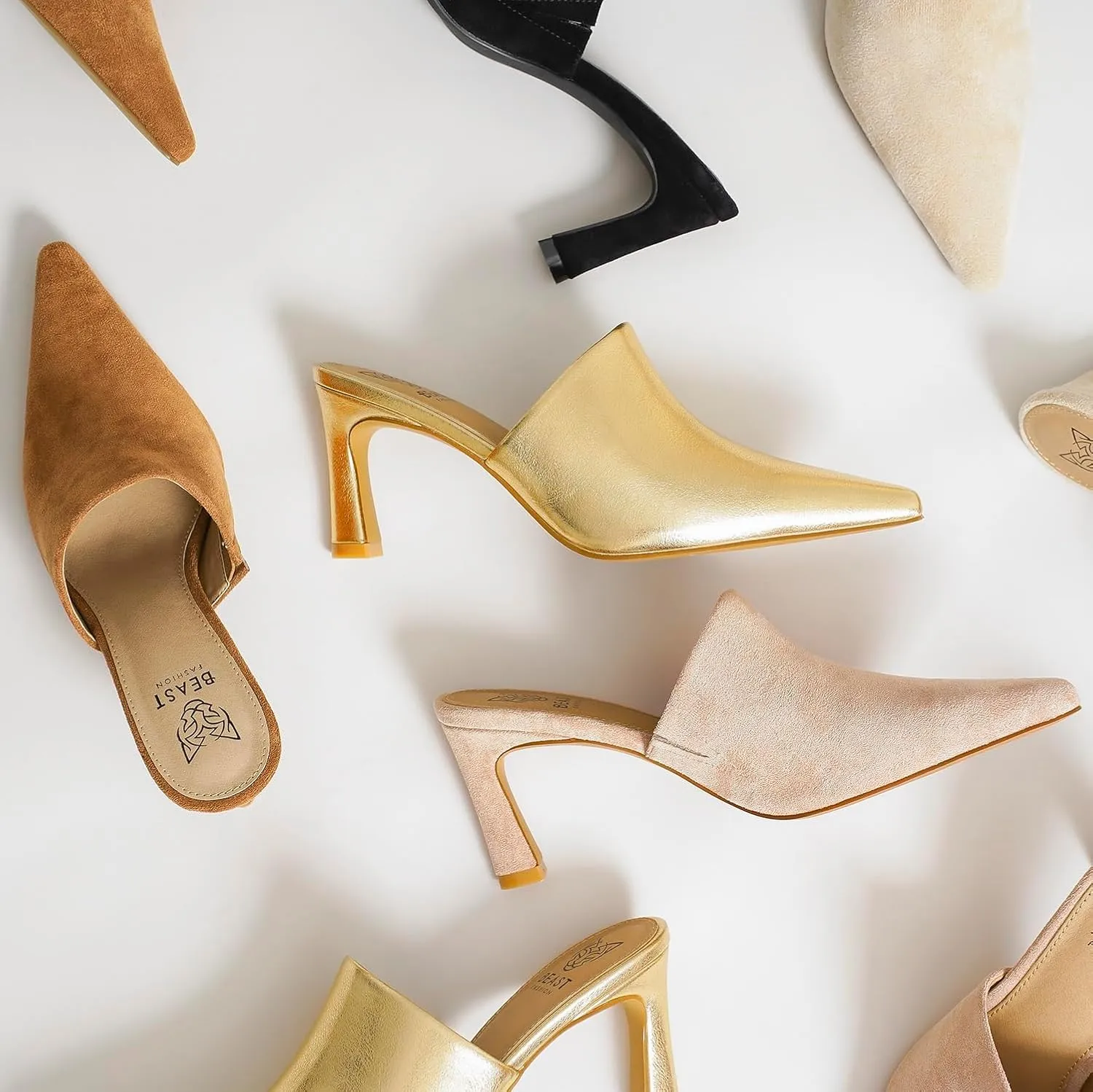 Women's Western Mules: Kitten Heel, Pointed Toe, Slip-On, Backless Slides, Available in Black, Taupe, Blush, Camel, Gold