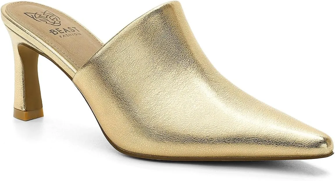 Women's Western Mules: Kitten Heel, Pointed Toe, Slip-On, Backless Slides, Available in Black, Taupe, Blush, Camel, Gold