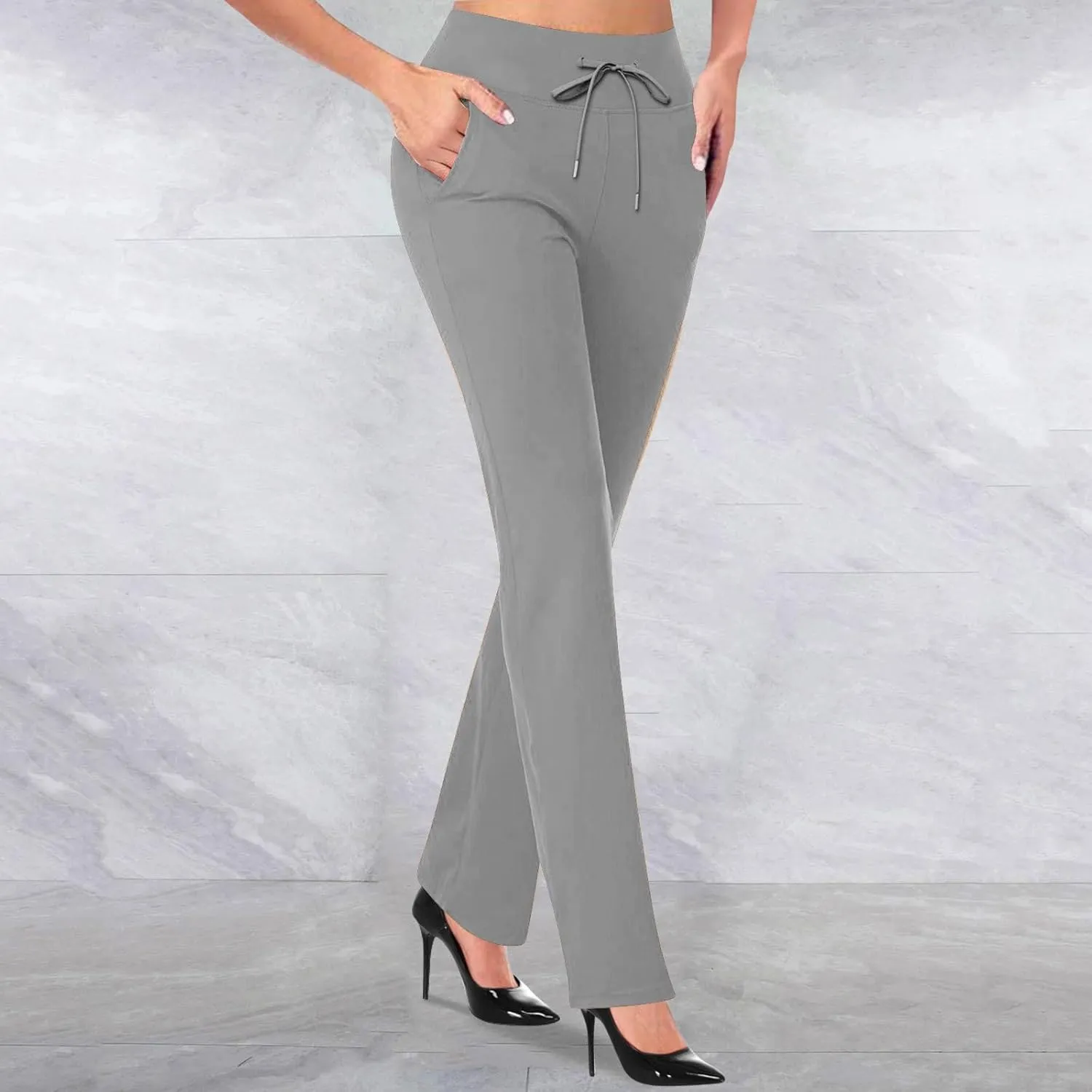 Women's Work Office Dressy Pants Trendy Straight Wide Leg Soft Stretch Yoga Sweatpants Daily Business Casual Trousers