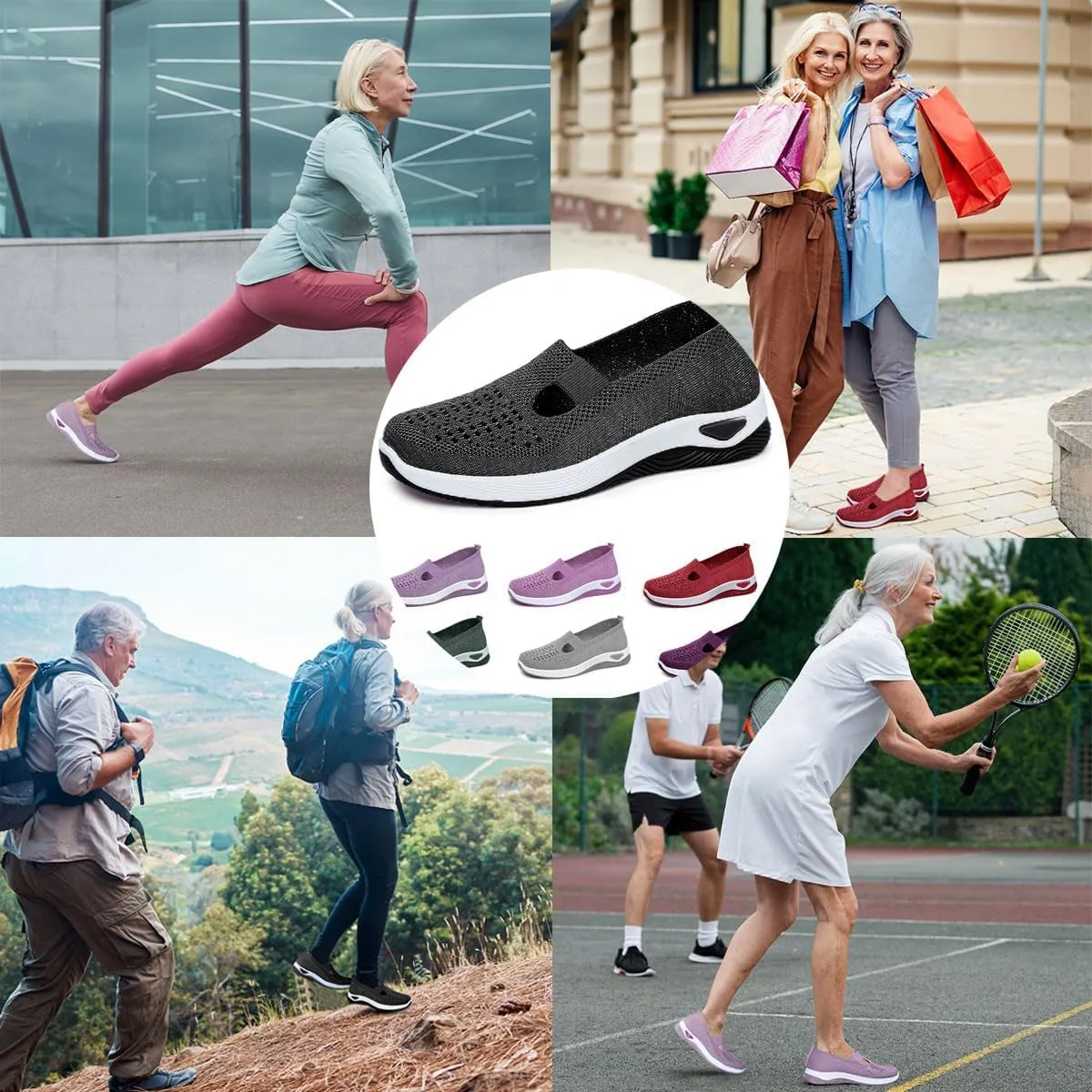 Women's Woven Breathable Soft Sole Shoes,Outdoor Hiking Mesh up Knit Stretch Orthopedic Sneakers Slip-On Non-slip