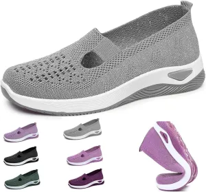 Women's Woven Breathable Soft Sole Shoes,Outdoor Hiking Mesh up Knit Stretch Orthopedic Sneakers Slip-On Non-slip