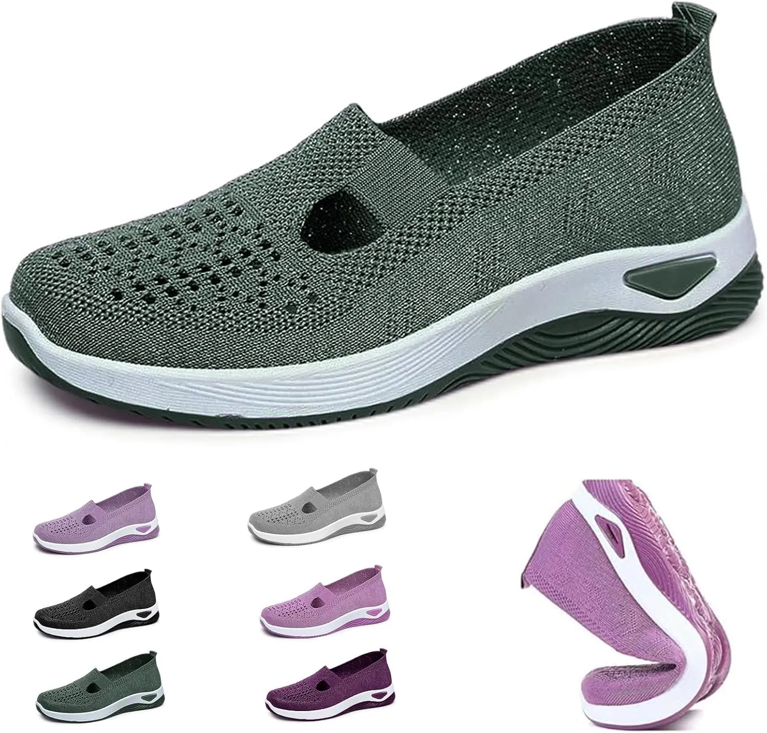 Women's Woven Breathable Soft Sole Shoes,Outdoor Hiking Mesh up Knit Stretch Orthopedic Sneakers Slip-On Non-slip
