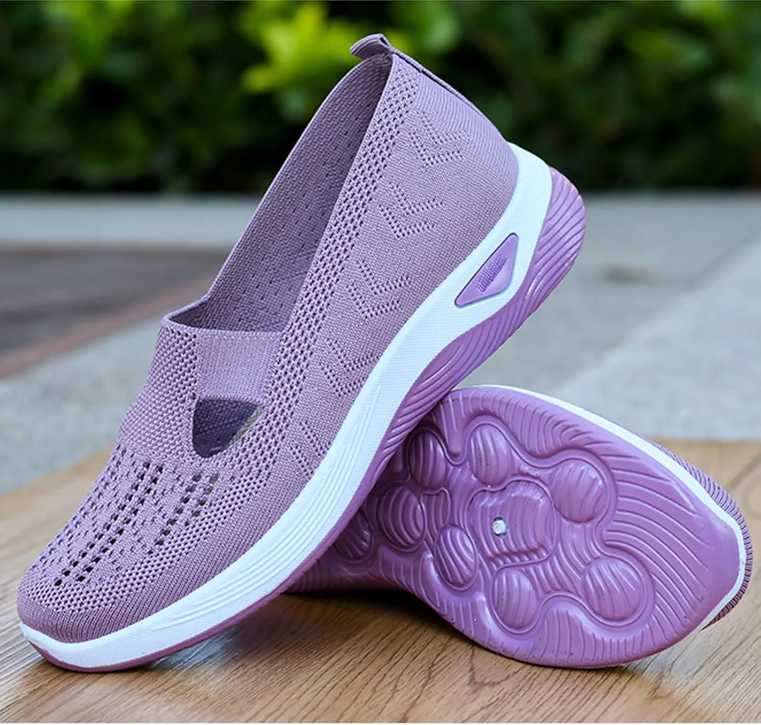 Women's Woven Breathable Soft Sole Shoes,Outdoor Hiking Mesh up Knit Stretch Orthopedic Sneakers Slip-On Non-slip
