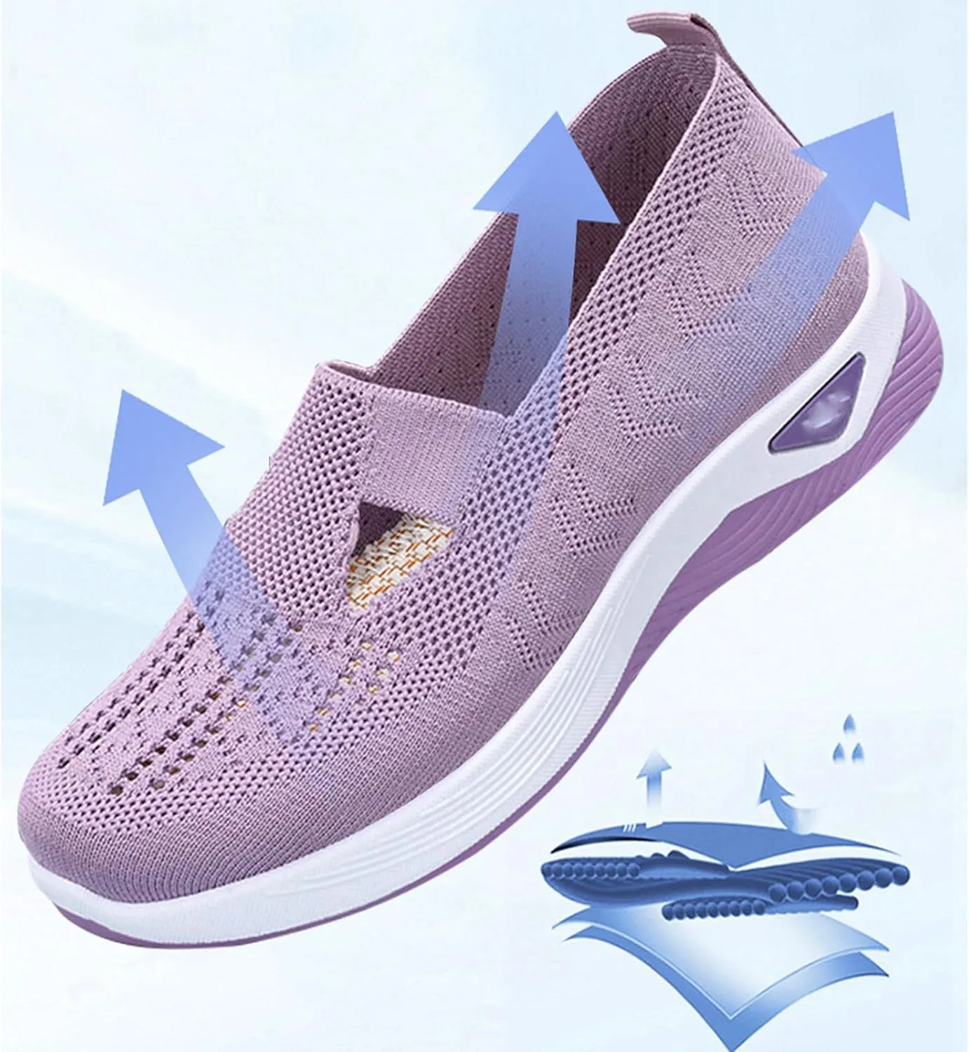 Women's Woven Breathable Soft Sole Shoes,Outdoor Hiking Mesh up Knit Stretch Orthopedic Sneakers Slip-On Non-slip
