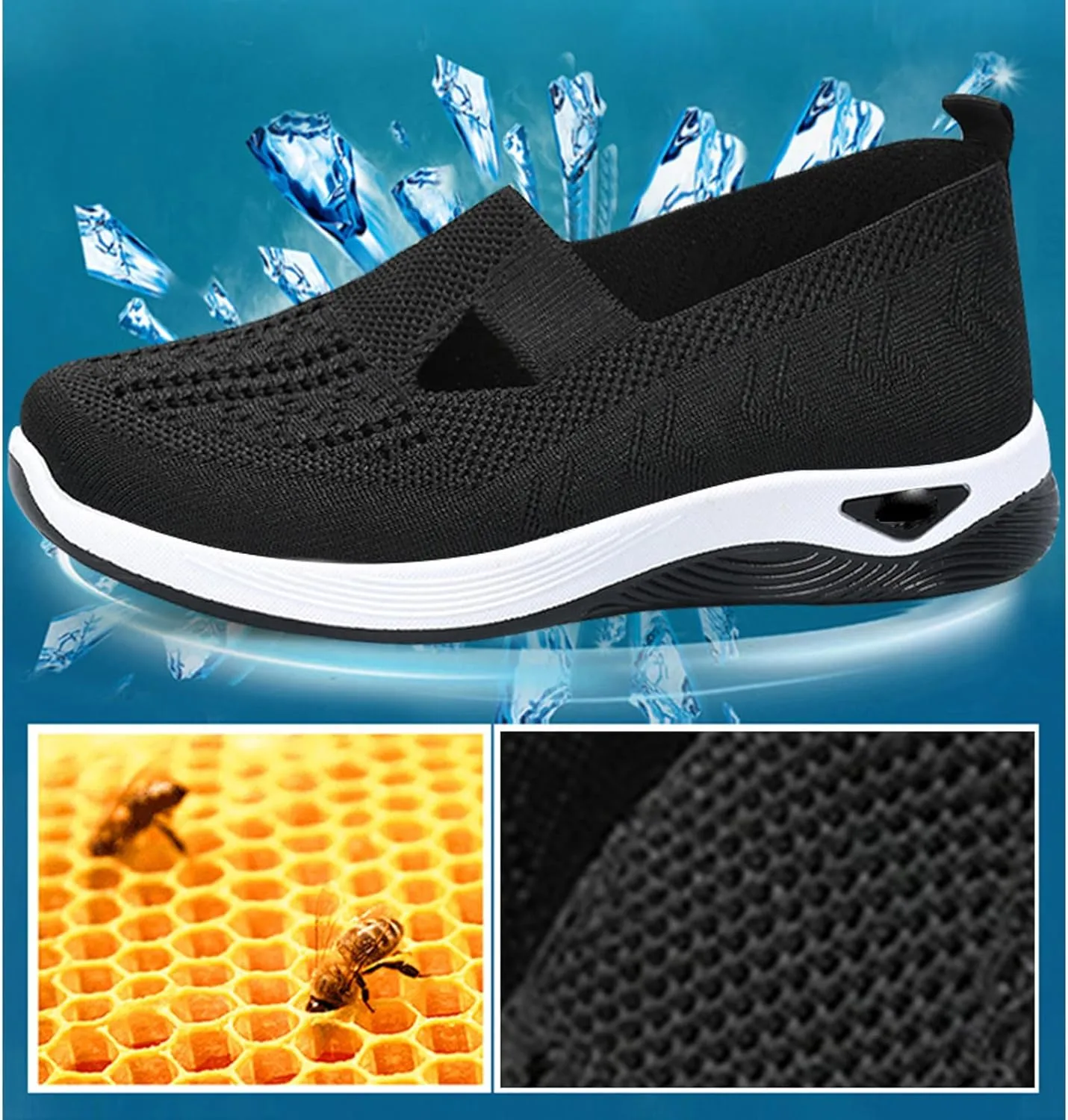 Women's Woven Breathable Soft Sole Shoes,Outdoor Hiking Mesh up Knit Stretch Orthopedic Sneakers Slip-On Non-slip