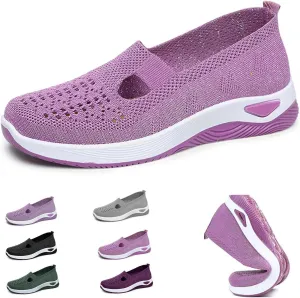 Women's Woven Breathable Soft Sole Shoes,Outdoor Hiking Mesh up Knit Stretch Orthopedic Sneakers Slip-On Non-slip