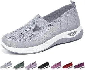 Women's Woven Orthopedic Breathable Soft Shoes Arch Support Slip-On Sneakers, Indoor Outdoor Casual Walking Anti-Skid Sports Shoes