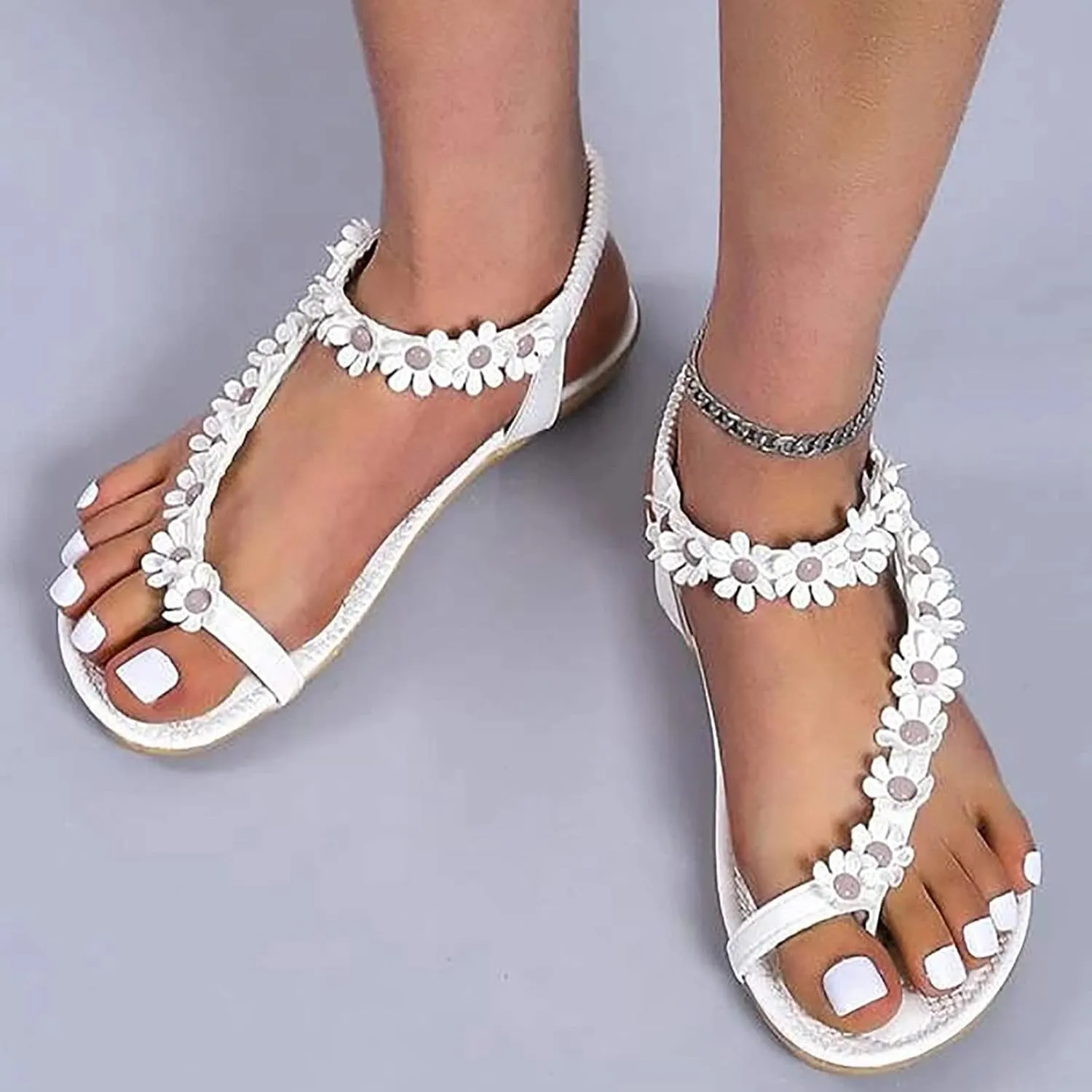 Women's Yoga Mat Bohemian Sandals Rhinestone Open Toe Slip on Casual Sandal Fashion Flat Sandals for Women