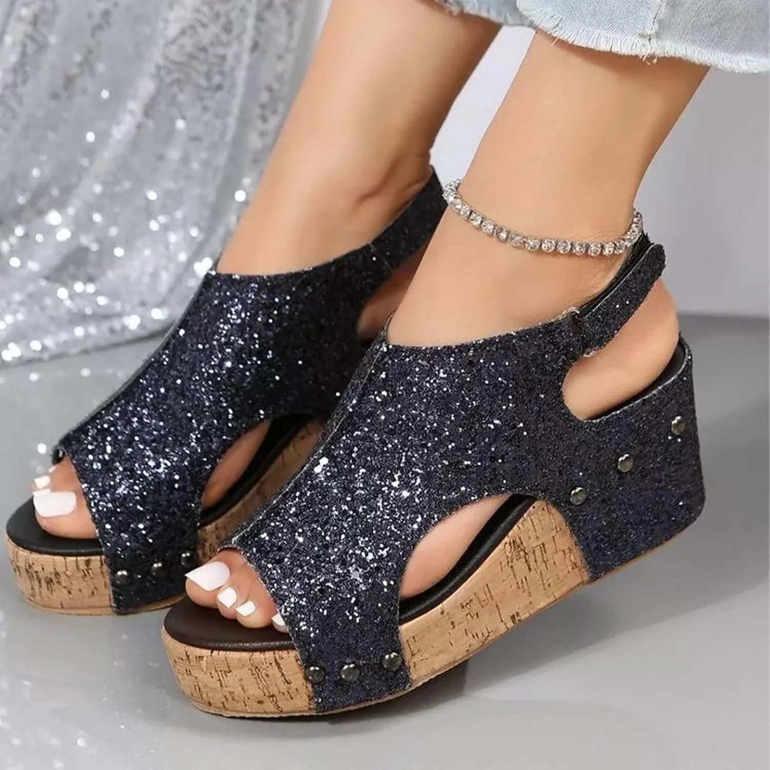 Womenyiaor Wedge Sandals for Women 2025, Women's Platform Wedge Sandals Comfortable Open Toe Buckle Ankle Strap Espadrilles Wedges Cork Casual & Dressy Summer Shoes