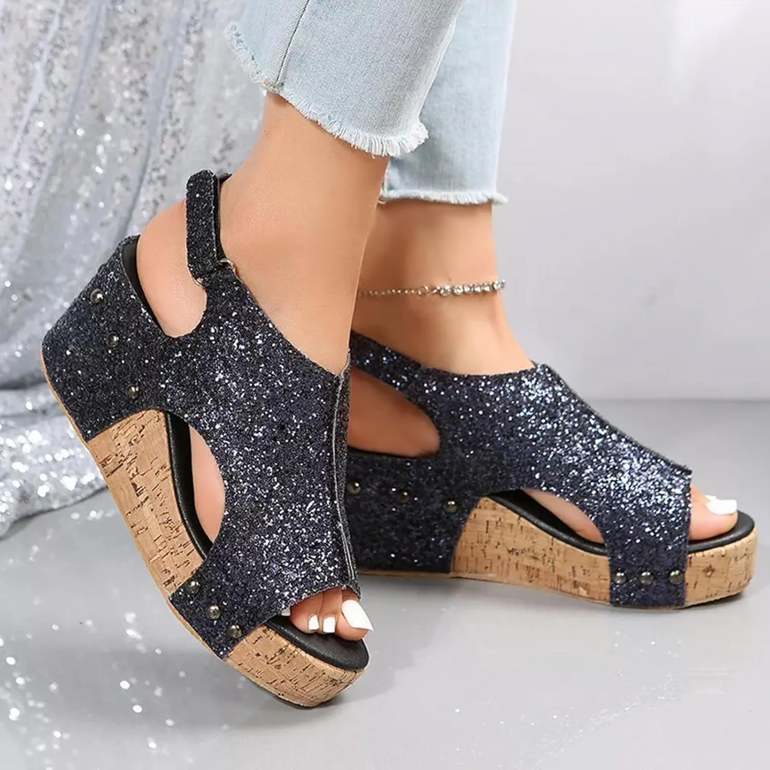 Womenyiaor Wedge Sandals for Women 2025, Women's Platform Wedge Sandals Comfortable Open Toe Buckle Ankle Strap Espadrilles Wedges Cork Casual & Dressy Summer Shoes