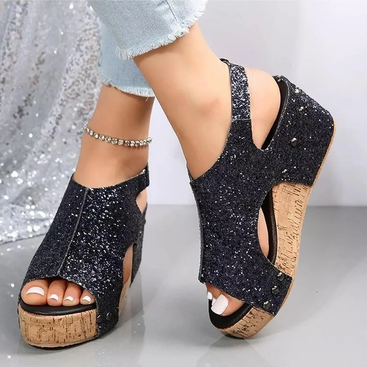 Womenyiaor Wedge Sandals for Women 2025, Women's Platform Wedge Sandals Comfortable Open Toe Buckle Ankle Strap Espadrilles Wedges Cork Casual & Dressy Summer Shoes