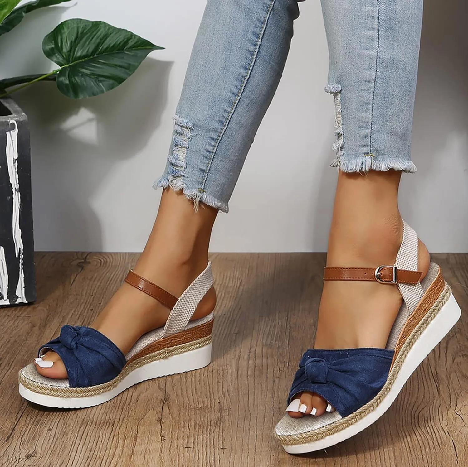 Womenyiaor Wedge Sandals for Women, Espadrilles Wedges Sandals Women, Womens Sandals Comfortable Dressy Platform Sandals, Ladies Sandals Open Toe Buckle Ankle Strap Low Wedge Sandals Summer Sandals