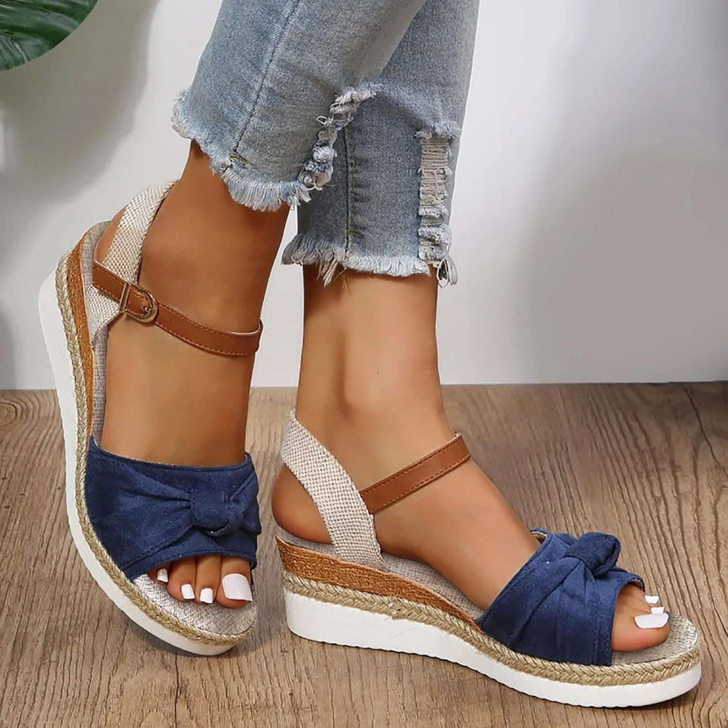 Womenyiaor Wedge Sandals for Women, Espadrilles Wedges Sandals Women, Womens Sandals Comfortable Dressy Platform Sandals, Ladies Sandals Open Toe Buckle Ankle Strap Low Wedge Sandals Summer Sandals