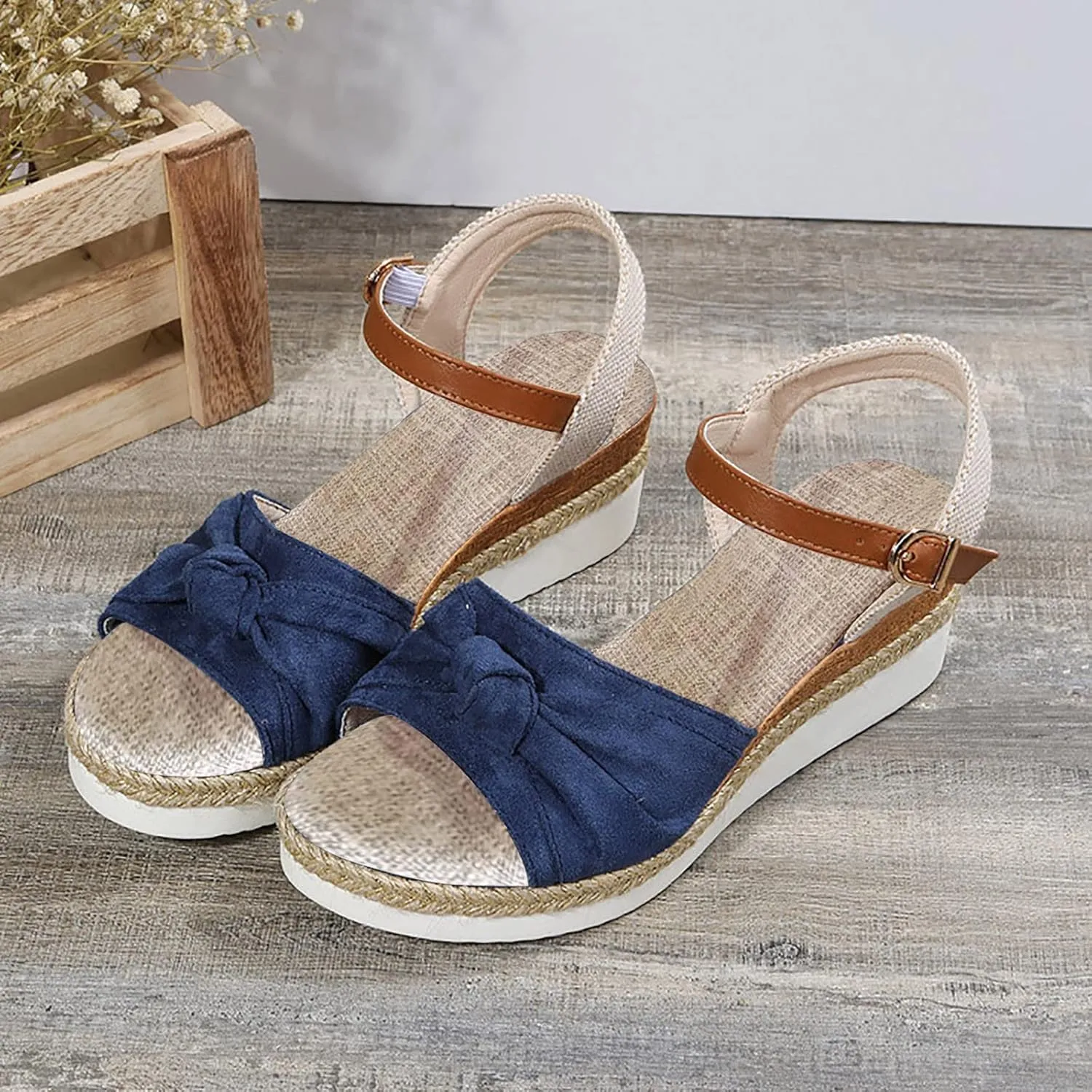 Womenyiaor Wedge Sandals for Women, Espadrilles Wedges Sandals Women, Womens Sandals Comfortable Dressy Platform Sandals, Ladies Sandals Open Toe Buckle Ankle Strap Low Wedge Sandals Summer Sandals