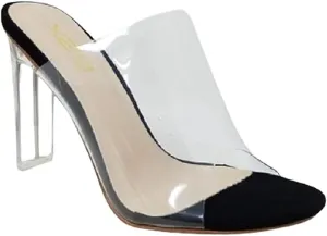 X2B Women Clear Chunky Block High Heels Transparent Strap Slip on Sandals