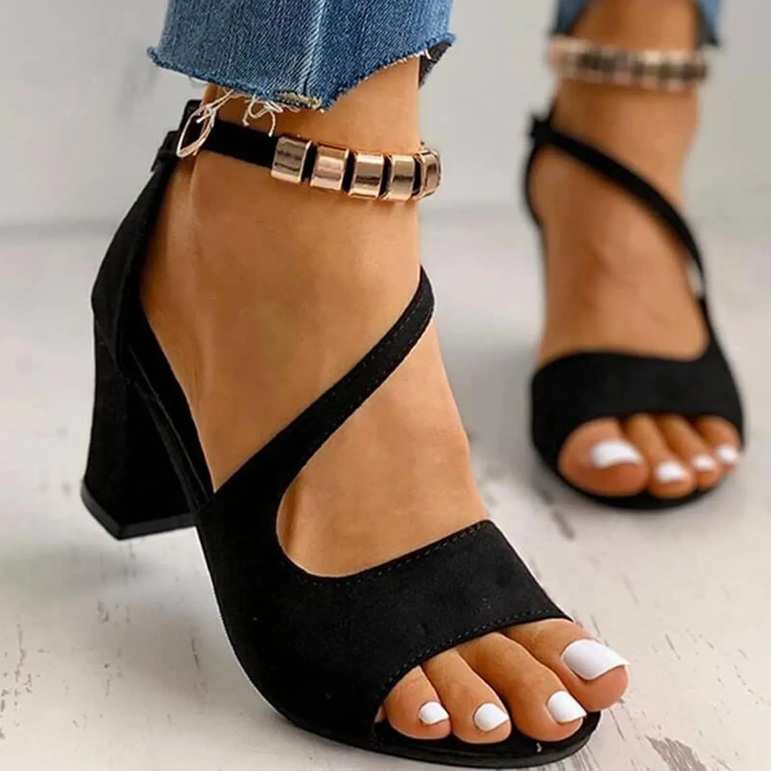 Yanzhenglip Women's Open Toe Stiletto Heeled Sandals Dressy Black High Heels Hollow Out Pointed Toe Sandals Shoes Ankle Buckle Pumps for Dressy Wedding (B-Black, 7)
