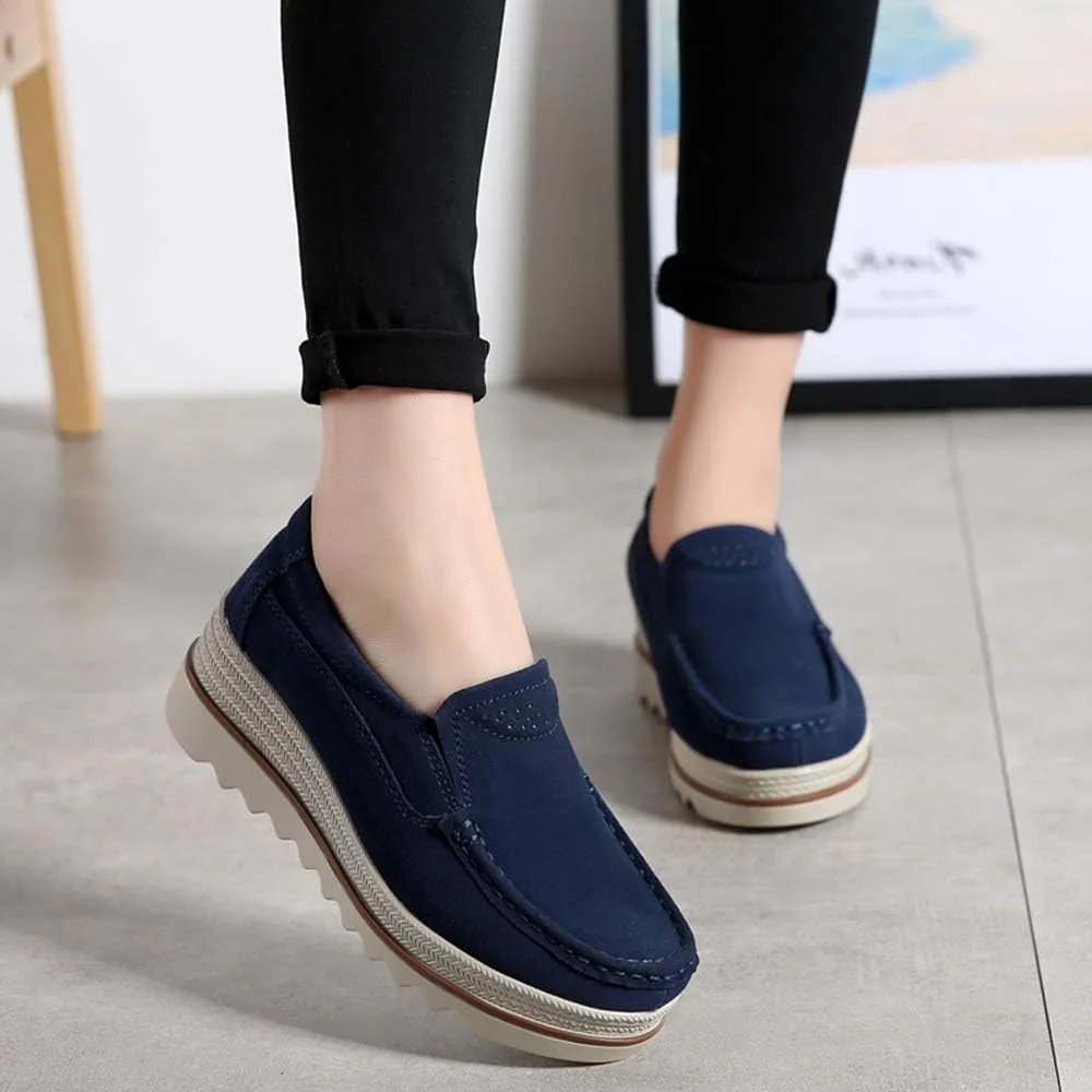 YING LAN Women Slip On Loafers Comfort Suede Moccasins Wide Low Top Shoes